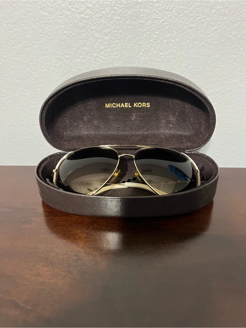 Michael Kors Gold Aviator Sunglasses with Gradient Black Lenses